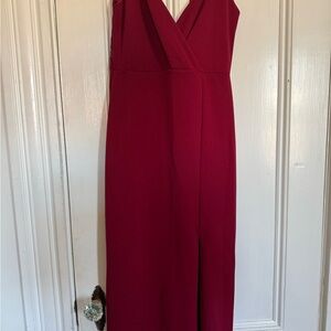 Lulu's Red Sheath Maxi Dress with Slit V-Neck